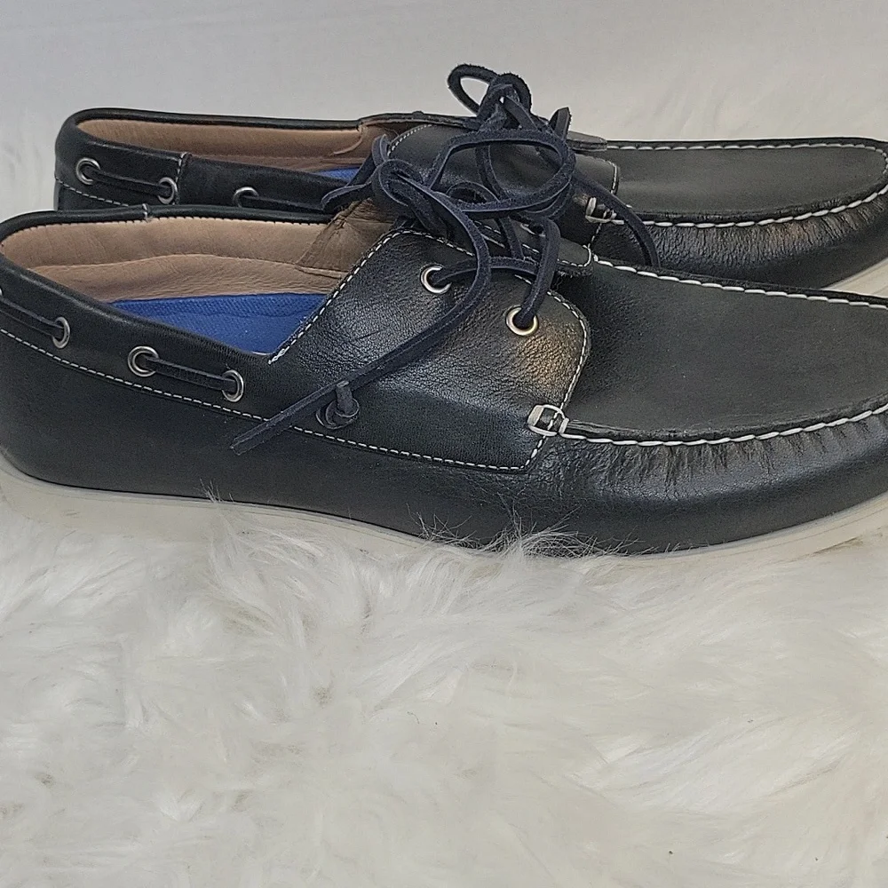 Johnston‎ & Murphy Dark Blue Leather Boat Shoes with Memory Foam Size 10.5 NWOT